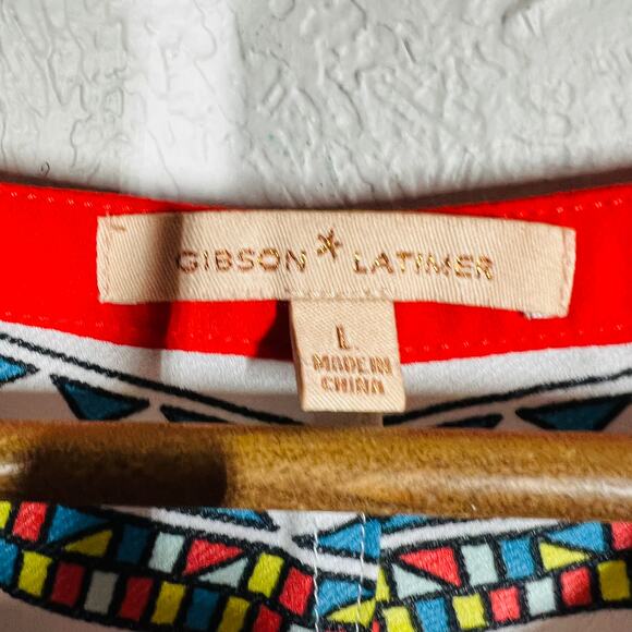 Gibson Latimer Mid Mod Geo Print Tunic Oversized Top V Neck - L - Picture 3 of 4